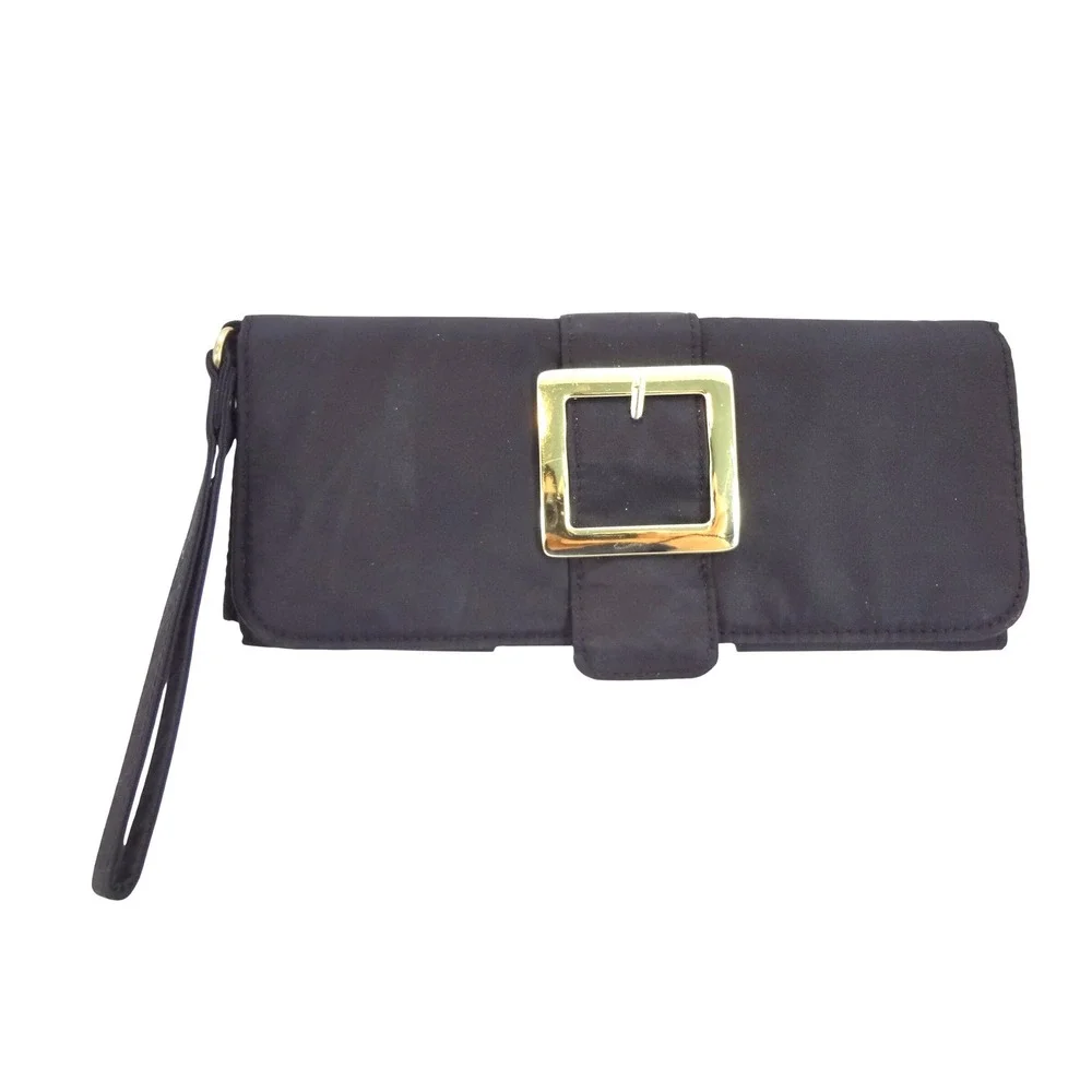 Special Occasion Wristlet‎ Clutch Wallet Black Excellent Gold Buckle Nylon Bag